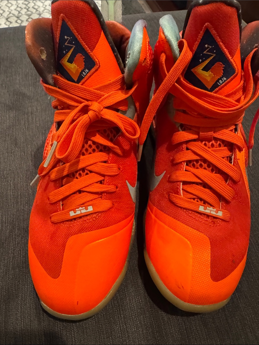 Nike Orange and Silver High-Top Basketball Sneakers size 6y